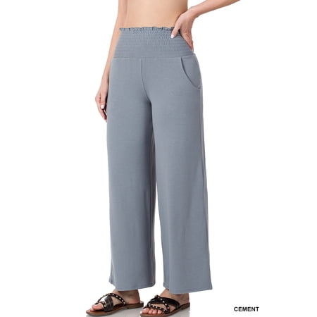 Zenana Women & Plus Smocked Wide Waistband Flared Bottom Casual Lounge Gaucho Pants price history on PriceWatchPro