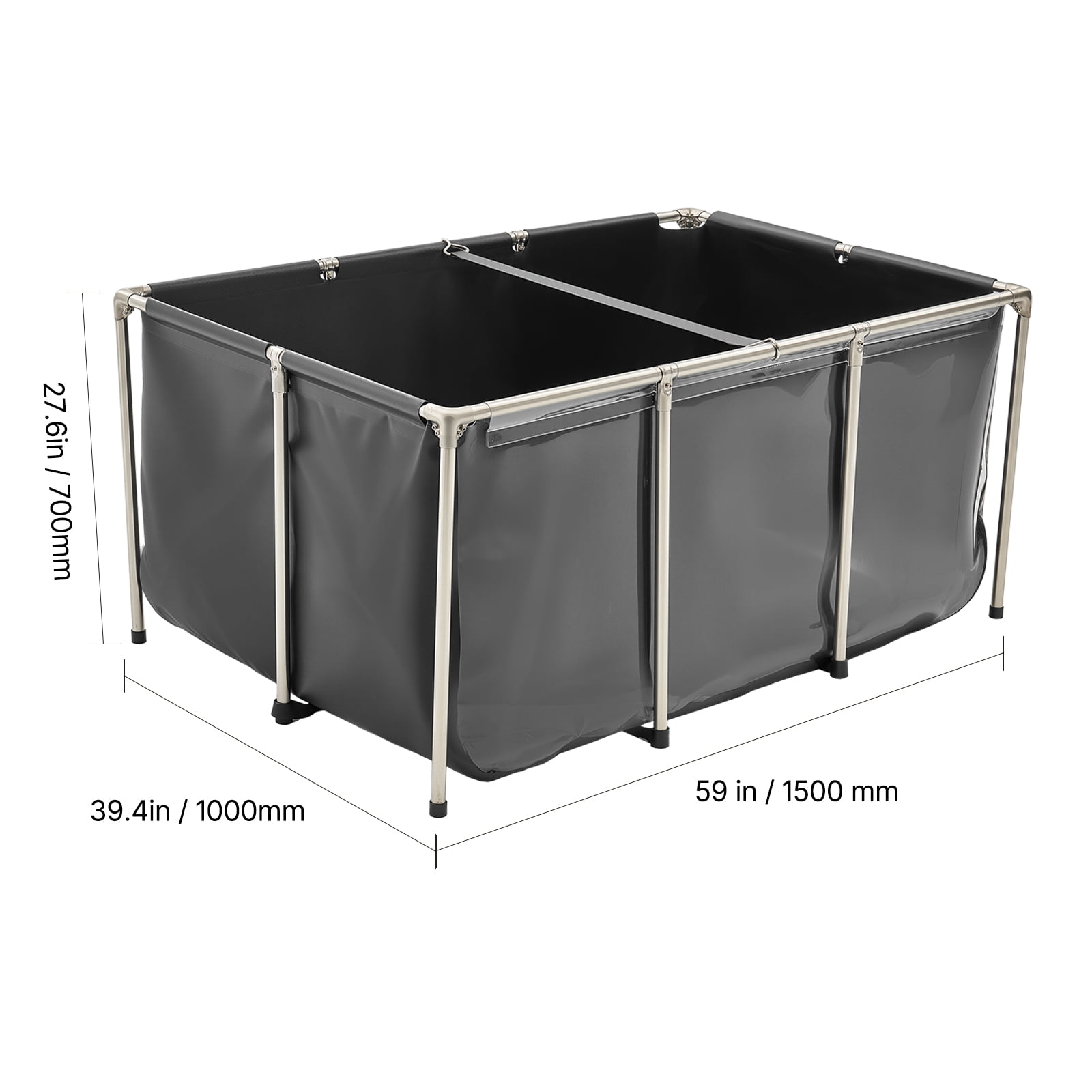 KFFKFF Canvas Fish Pond, 270 Gal Above Ground Tank, PVC Koi Pond with Transparent Viewing Panel, Rectangular Goldfish Tank with Metal Frame & Drain Valve, Suitable for Koi Breeding and Irrigation