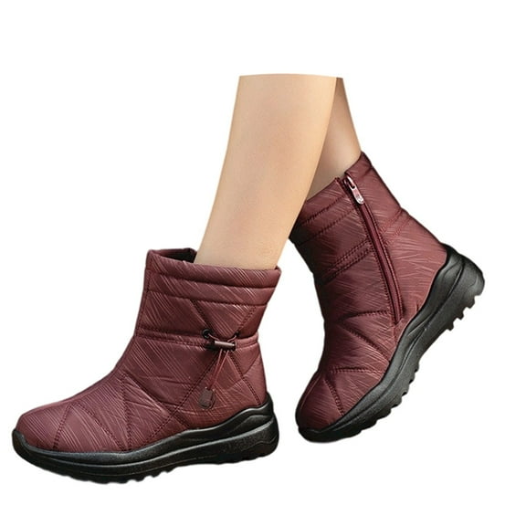 Xiaoxatg Women's Boots - Casual Mid Calf Insulated On Flat Heel Winter Footwear for Comfortable Warm Wear in Cold Weather 6 Red