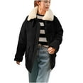 thumbnail image 2 of IROINNID Women's Winter Warm Mid-Length Coat Turndown Lapel Solid Color Parka Long Sleeve Outwear, Black, 2 of 9