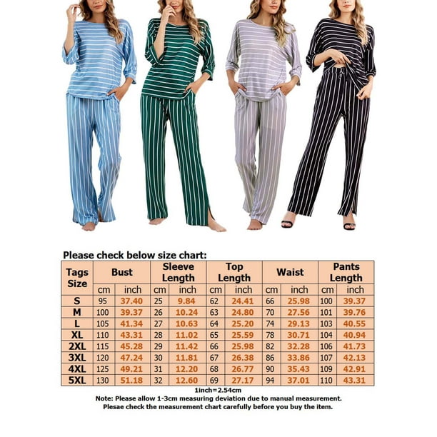 Plus Size Baggy Women's Classic Striped Pajama Set Sleepwear Loungewear  Autumn Winter 4/3 Sleeve Striped Sleepwear Pjs Sets Size S-5XL 