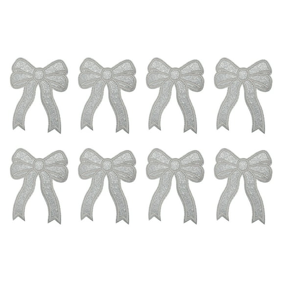 Bow Iron on Patches Sequin Sew on Bows Embroidered Applique Fit for Jeans Jackets Women Clothes (8 Pack, Silver Gray)
