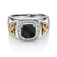 thumbnail image 3 of Gem Stone King Men's 925 Sterling Silver and 10K Yellow Gold Black Onyx and White Lab Grown Diamond Ring (2.37 Cttw, Gemstone Birthstone) | Size 7, 3 of 6