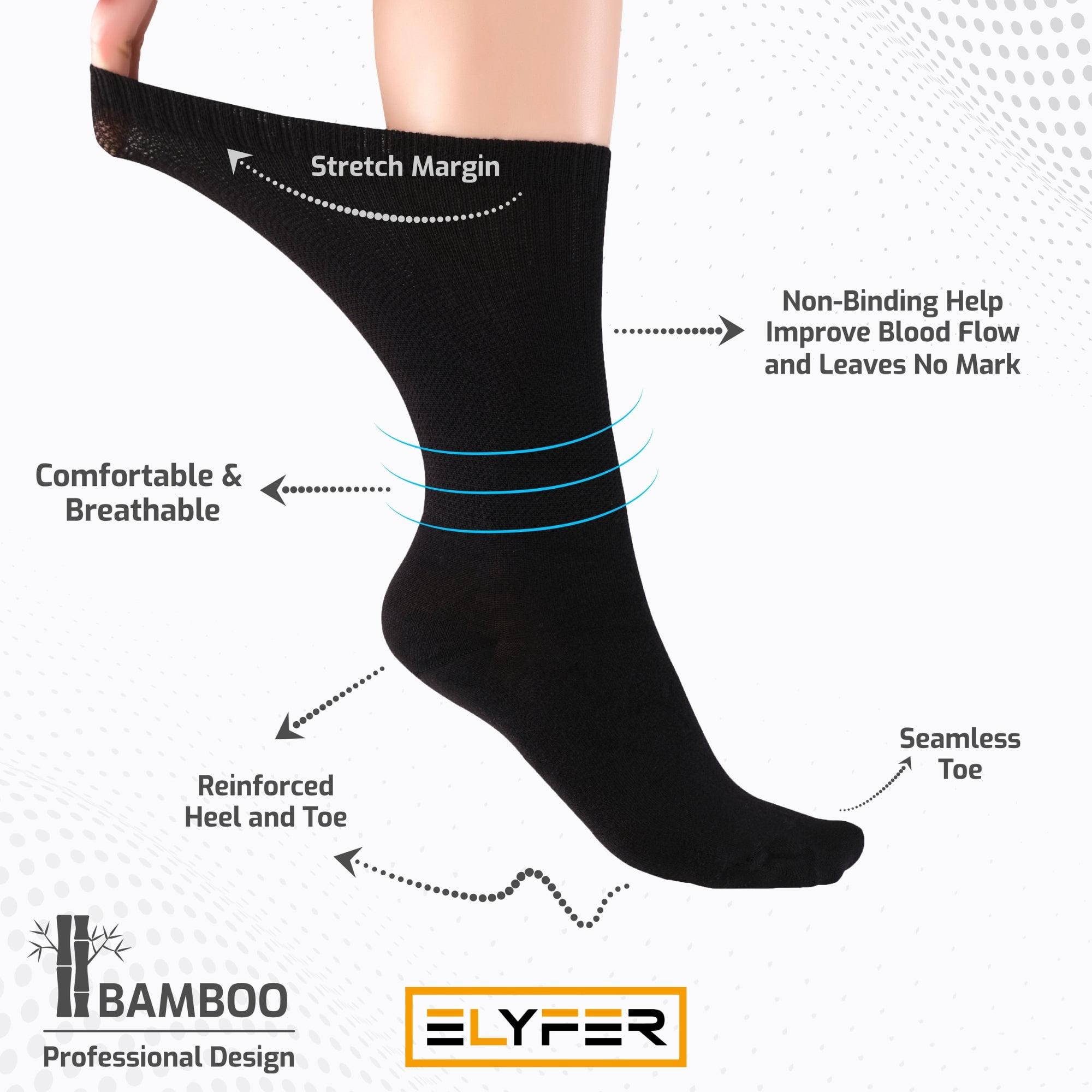 ELYFER, Women Thin Bamboo Socks, Above Ankle, Dress Socks, Black-Navy - 4 Pairs