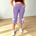 thumbnail image 5 of Costeam Womens Plus Size Solid High Stretch Yoga Capri Pants Elastic High Waist Bow Tie Split Hem Breathable Mid Calf Casual Workout Cropped Leggings, 5 of 8