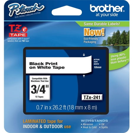 Brother P-Touch TZe Standard Adhesive Laminated Labeling Tape, 3/4"w, Black on White