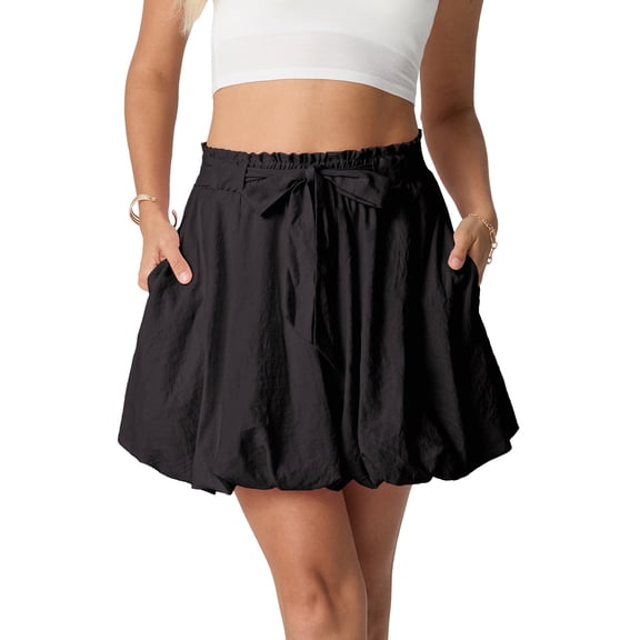 JWD Skirt for Women Boho High Waisted Ruffled Cute Casual Dressy Mini The Four Seasons Going Out Bloomer Skater Outfit Black L