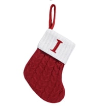 Christmas Stocking with Letter, Initial Embroidered Mini Cute Christmas Stockings Cotton Cord with White Super Soft Plush Cuffs Christmas Decorations, 1 Pcs, 6.0x7.0"