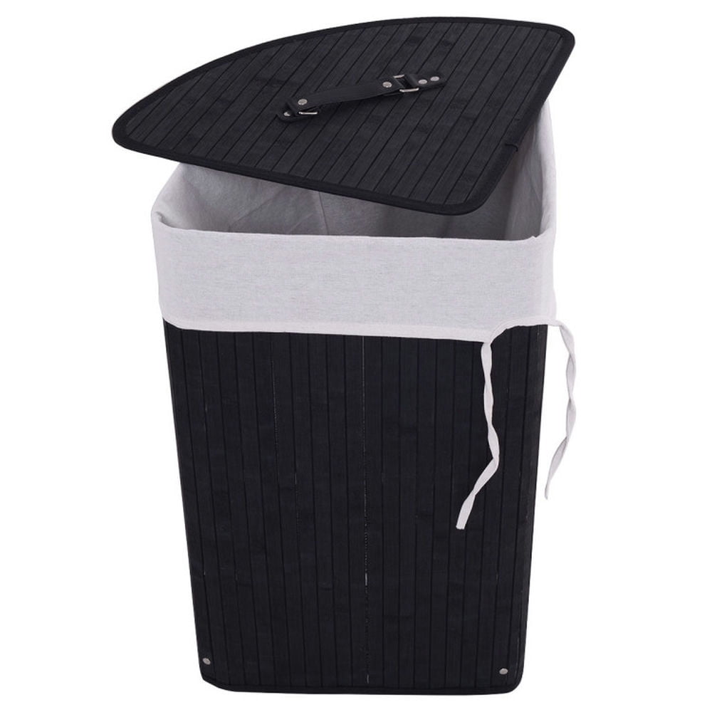 Finihen Laundry Hamper, Laundry Basket, Corner Bamboo Hamper Laundry Basket, for Bathroom, laundry Room, Black