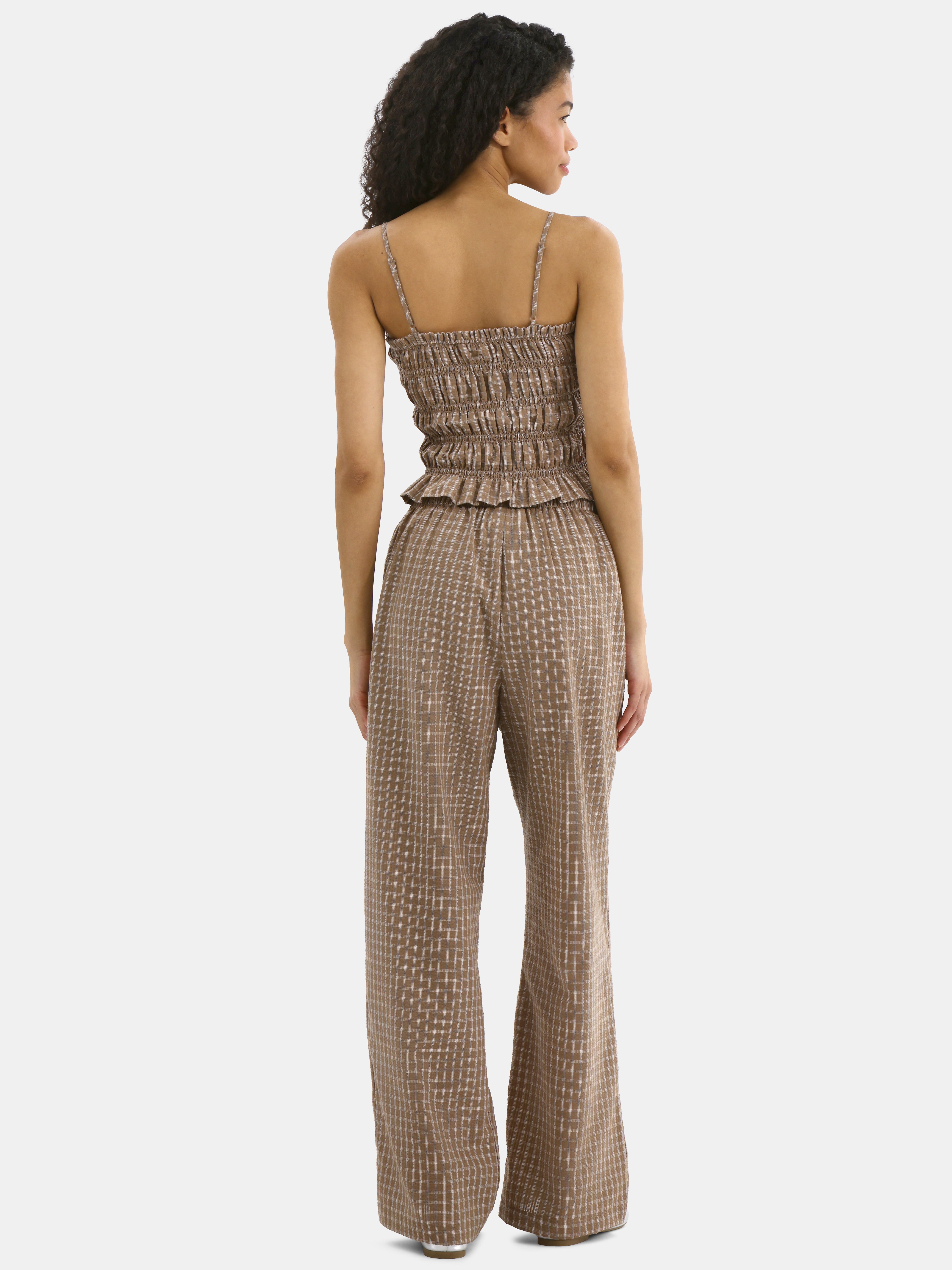 No Boundaries Plaid Seersucker Cami Top and Pants Set, Smocked