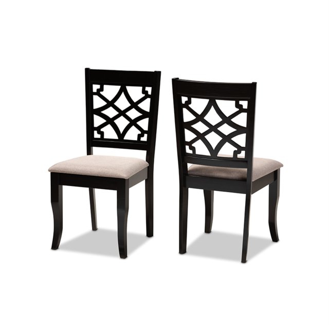 Baxton Studio Mael moderno y contemporáneo juego de sillas de comedor de 2 piezas de madera tapizada en tela arena y acabado marrón espresso Baxton Studio 10533
