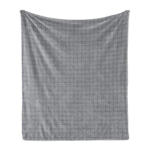 Abstract Soft Flannel Fleece Blanket, Illustration of Repetitive Modern Rhombus Stars Symmetrical Geometry, Cozy Plush for Indoor and Outdoor Use, 70" x 90", Dimgray Grey Pale Grey, by Ambesonne