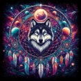 thumbnail image 1 of Wolf Dream Catcher - DIY Diamond Painting, 1 of 6