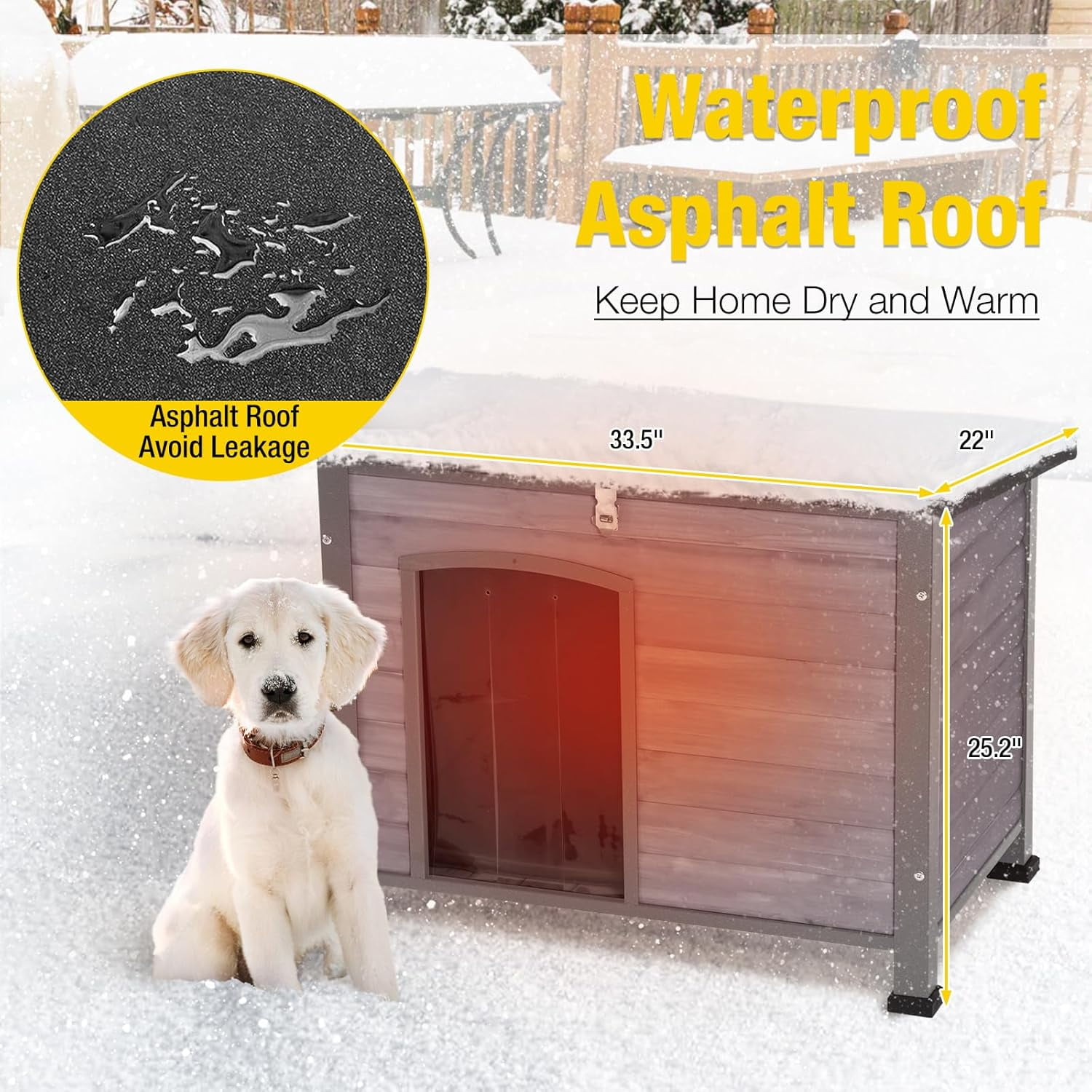 Aivituvin Heated Outdoor Dog House with Heating Pad & Insulated Liner, Winter Weatherproof Anti-Chewing Dog Kennel, Iron