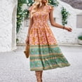 thumbnail image 6 of Boho Dresses for Women, Women's Summer Casual Dress Floral Print V Neck Waist Dress Casual Dress Outfits for Women, 6 of 7