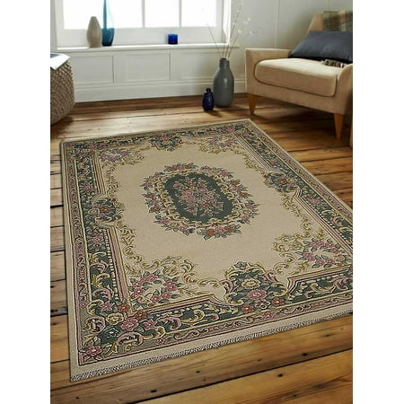 - Rugsotic Carpets Hand Knotted Persian Wool 6'7''x9'10'' Area Rug Oriental Abushan Ivory Green PR0002