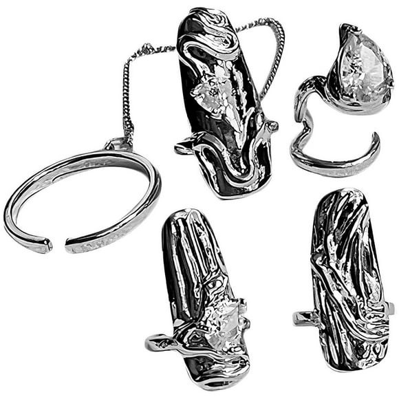 KAKOWELY 4Pcs Fashion Open Nail Ring Adjustable Crystal Finger Nail Rings for Women Girls,1.46"X0.63"X0.63"