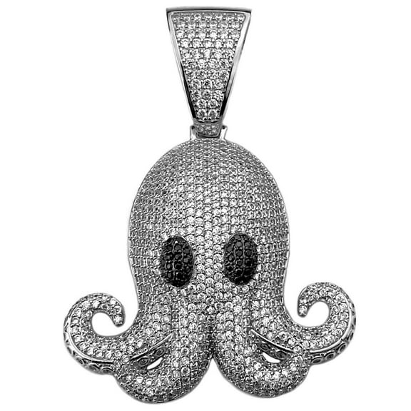 Real Solid 925 Sterling Silver Iced Squid Octopus Emoji Hip Hop Pendant 1.5" inch