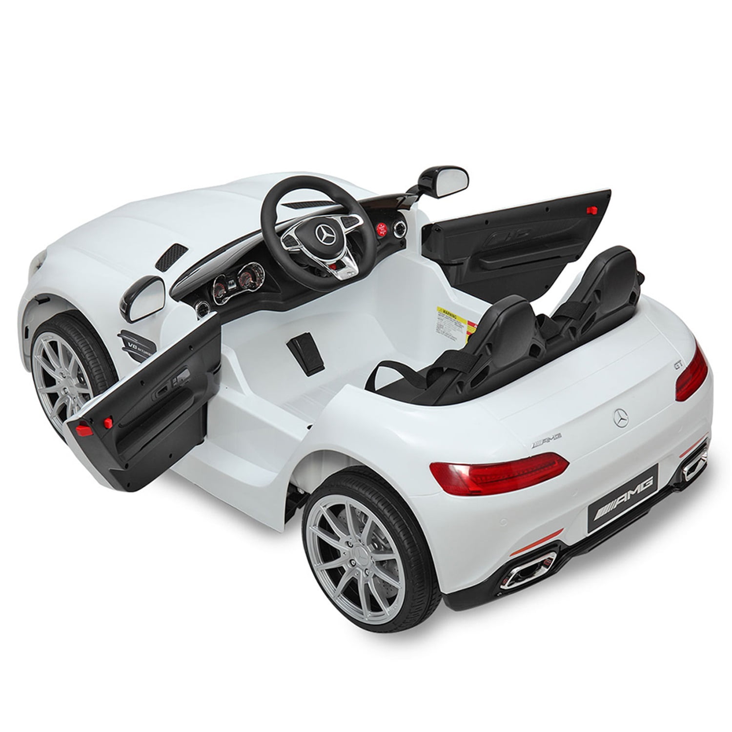 CIPACHO 12V Kids Ride On Toy Car 2-Seat Mercedes-Benz GT Licensed with MP3, Radio, Speed Shift, LED Lights, White