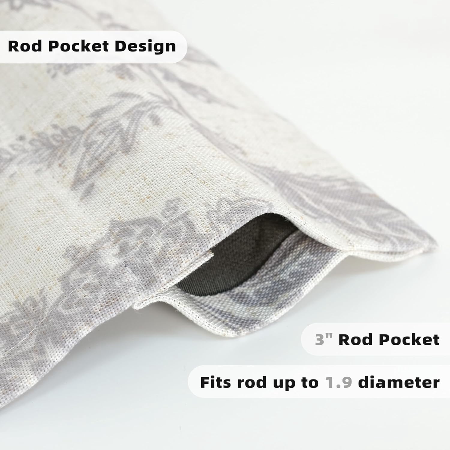 DriftAway Freda Jacobean Floral Linen Blend Blackout Thermal Insulated Energy Saving Privacy Window Curtain Valance Rod Pocket 2 Layers Single 18"L x 52"W plus 2" Header Gray Beige