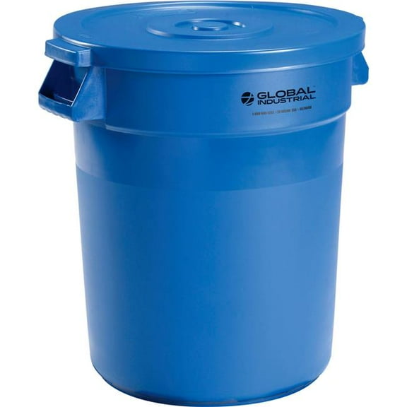 Global Industrial 240458BLCL Plastic Trash Can with Lid - 20 gal - Blue