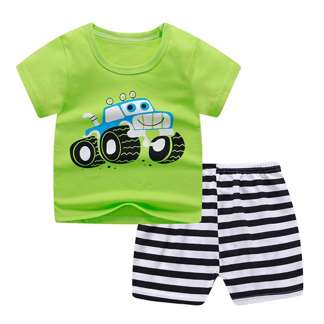 Toddler Boys Cartoon Print Pattern Short Sleeve Clothes Summer Two-piece Sute
