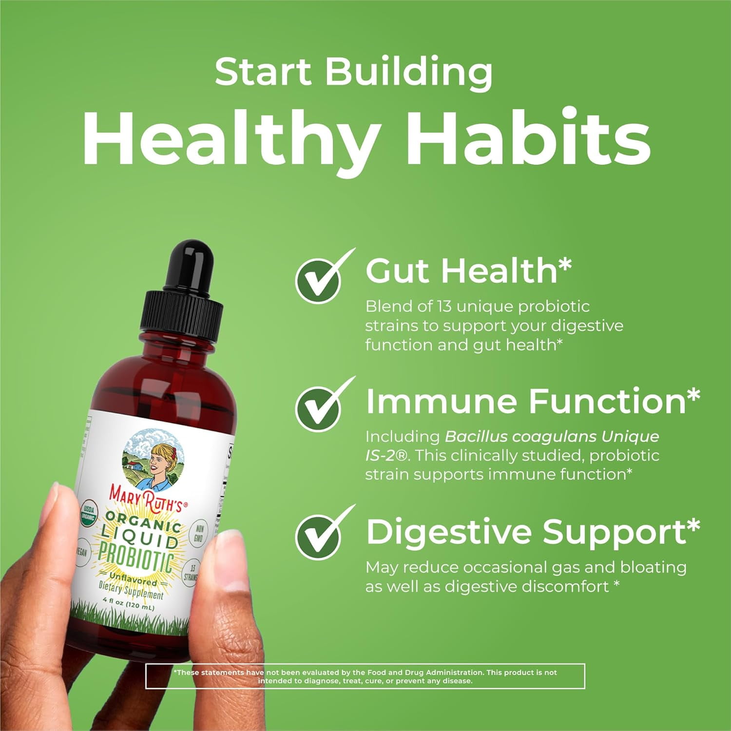 MaryRuth's Liquid Probiotic Drops USDA Organic Vegan Non-GMO for Adults & Kids Digestive Health 1 Count 4 fl oz