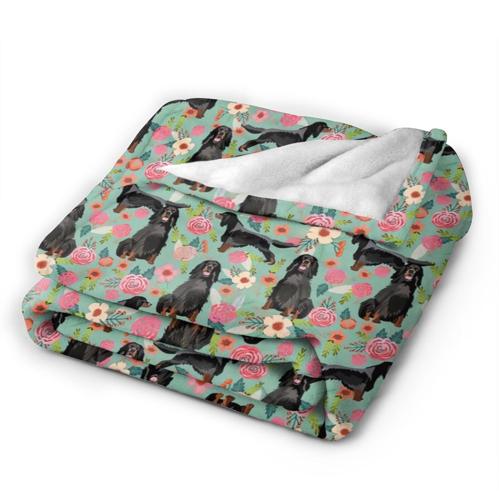 Wijzvio Gordon Setter Dogs Lovers Flower Floral Throw Blanket Soft Fuzzy Fleece Blanket For Couch Bed Living Room Decoration 50"X40"