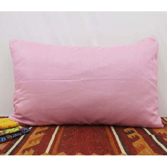 Home Decor Throw Pillow Solid Pink Decorative Cushion Cover Dupion Silk Case 28 X 19 Inches