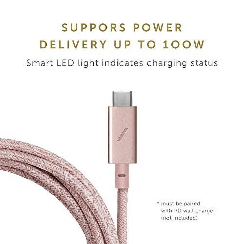 Native Union Belt Cable Pro - 100W USB Type C - 8ft Ultra-Strong Charging Cable for Laptop (Rose)