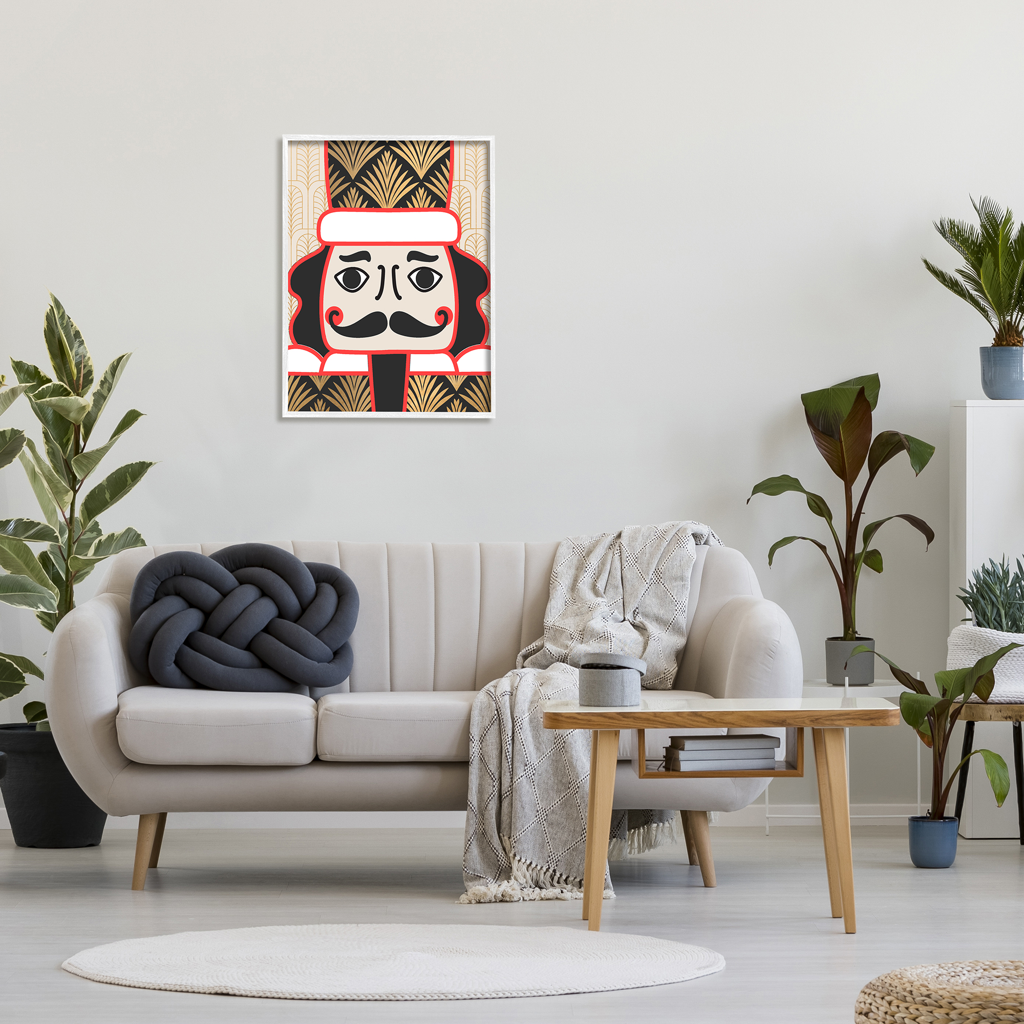 Stupell Industries Holiday Nutcracker Figurine Geometric Glamour Deco Pattern Glam Painting White Framed Art Print Wall Art, 24 x 30, Design by Daphne Polselli