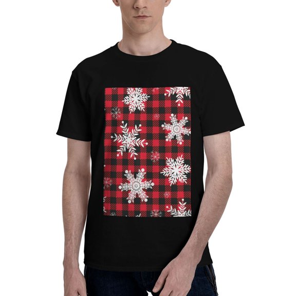 Bingfone Snowflakes On A Buffalo Plaid Men'S Loose Fit Short-Sleeve Pocket T-Shirt