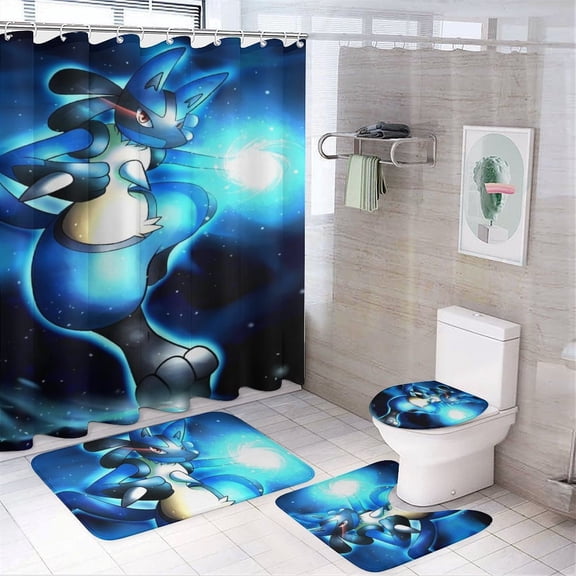 4 Pcs Shower Curtain Set with Non-Slip Rug, Toilet Lid Cover and Bath Mat, Colorful Waterproof Shower Curtain with 12 Hooks, Bathroom Decor Accessories 72" x 72"