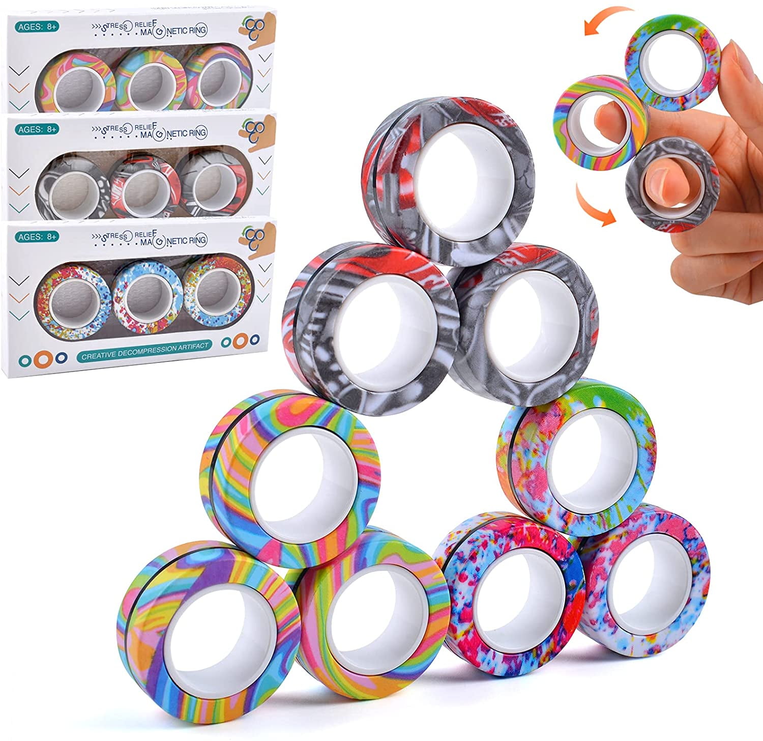 Magnetic Ring Fidget Toys, Fidget Toy Pack, Stress Relief Magnetic