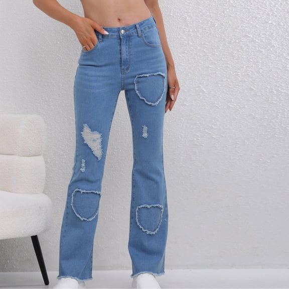 Hfnxid Women's Straight Leg Jeans Stretch High Waisted Jean Fashion Solid Colo Denim Pant Summer Loose Fit Offic Work Trouser Blue XXL