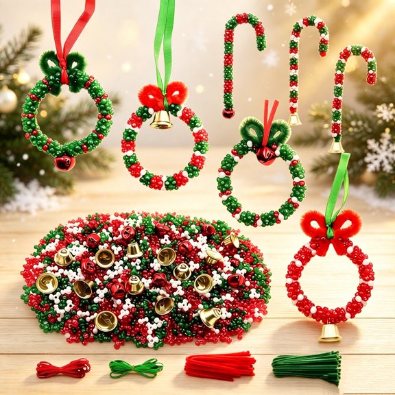 MInHoues 1680Pcs Christmas Beading DIY Craft Kit, DIY Christmas Tree Decoration Making Supplies, Holiday Bead Hand‑Craft Accessories for Xmas Tree Hanging Decor & Family Hand‑Making Activity