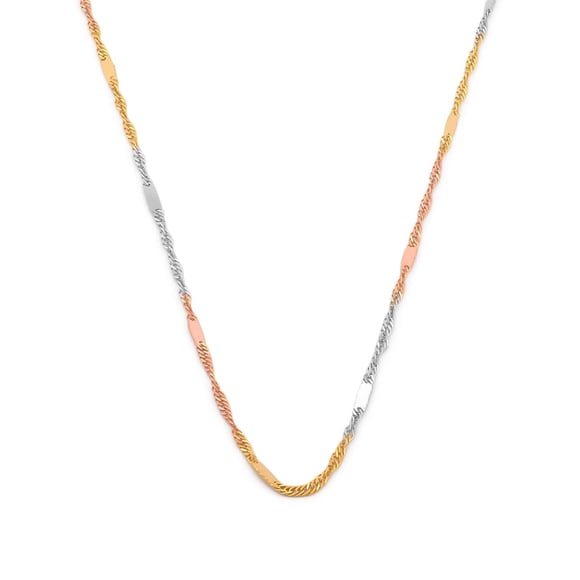 Cadena Estilo Singapur Casa del Anillo 3 Oros Sólido 10K 40 cm Amarillo