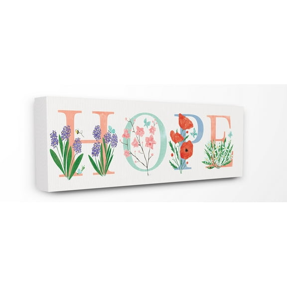 The Stupell Home Decor Collection Floral Hope Typography Oversized Stretched Canvas Wall Art, 13 x 1.5 x 30