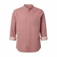 thumbnail image 4 of VSSSJ Men's Long Sleeve Shirts Casual Button Down Banded Collar Shirt Solid Color Regular Fit Business Work Shirt Tops with Pocket Pink L, 4 of 6