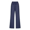 thumbnail image 4 of Odbmxy Plus Size Pants for Women Cotton Linen Straight-Leg Long Women's Trousers Casual Loose Blue Elastic Waist Button Pants,S, 4 of 6