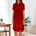 thumbnail image 2 of Short Sleeve Dresses for Women Fashion Solid Color Loose Short-Sleeved Velvet Shirt Dress Dress Floral Vocation Beach Sundress, 2 of 6