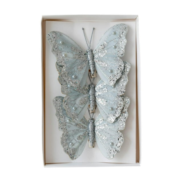 Decoraciones navideñas con mariposas brillantes Strade Fareast Limited centro de mesa 3 piezas