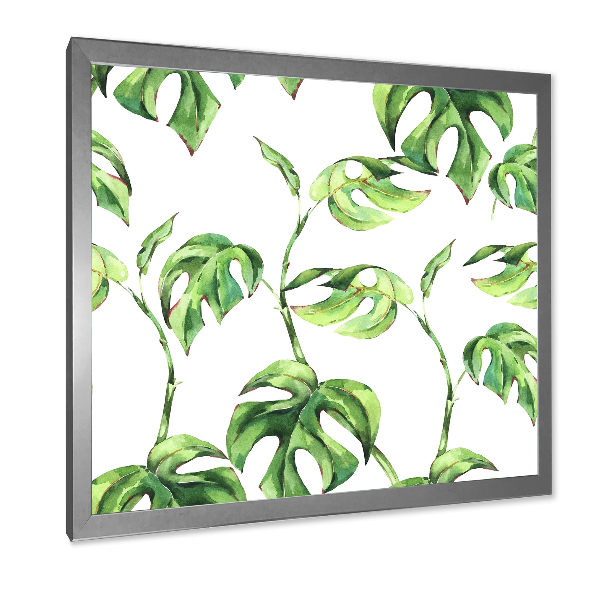 Designart 'Ancient Floral Tropical Leaves II' Tropical Framed Art Print