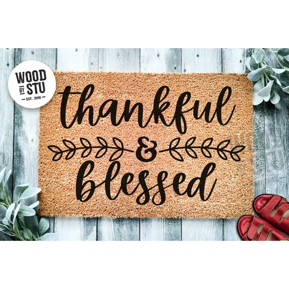 Thankful And Blessed Door Mat | Thanksgiving Rustic Fall Doormat | Welcome Mat Decor | Farmhouse Door Mat | Fall Autumn Gift | Home Doormat