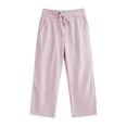 thumbnail image 3 of Gubotare Girls Capri Linen Short Pants Gingham Seersucker Elastic Waist Crop Pants Drawstring Casual Plaid Capris with Pockets Size 7-8 (Pink,7-8 Years), 3 of 5