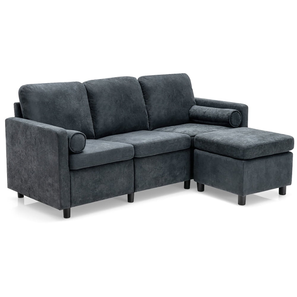 Finihen L-Shaped Sectional Sofa Couch, Sofa Bed, 3 Seat L-Shape Movable Convertible Sectional Sofa with Ottoman, for Living Room, Gray Finihen L-Shaped Sectional Sofa Couch, Sofa Bed, 3 Seat L-Shape Movable Convertible Sectional Sofa with Ottoman, for Living Room, Gray