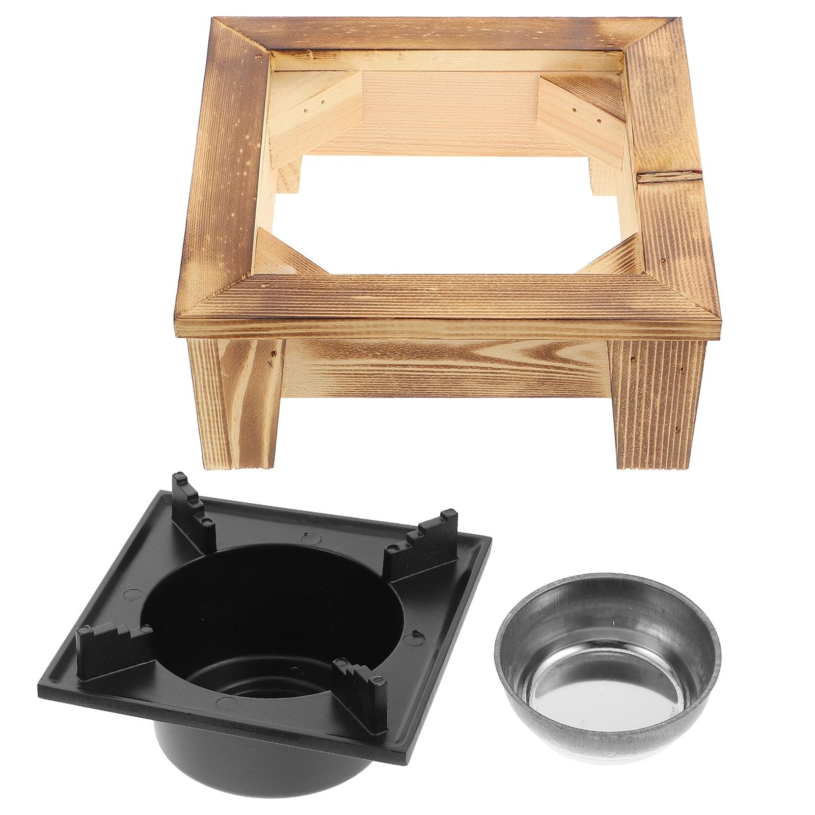 Masteelf Practical Black Synthetic Cooking Alcohol Stove for Kitchen Use with Pine Wood Frame and Design