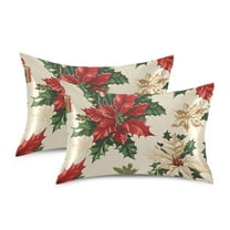 Yayeee Pillowcase Queen Size Set of 2 Satin Wrinkle Resistant Pillow Case, Christmas Poinsettia
