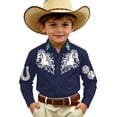 thumbnail image 3 of Toddler Tshirt Kids Western Frontier Button Down Denim Long Sleeve Casual Baby Tees Navy 12-13 Years, 3 of 6