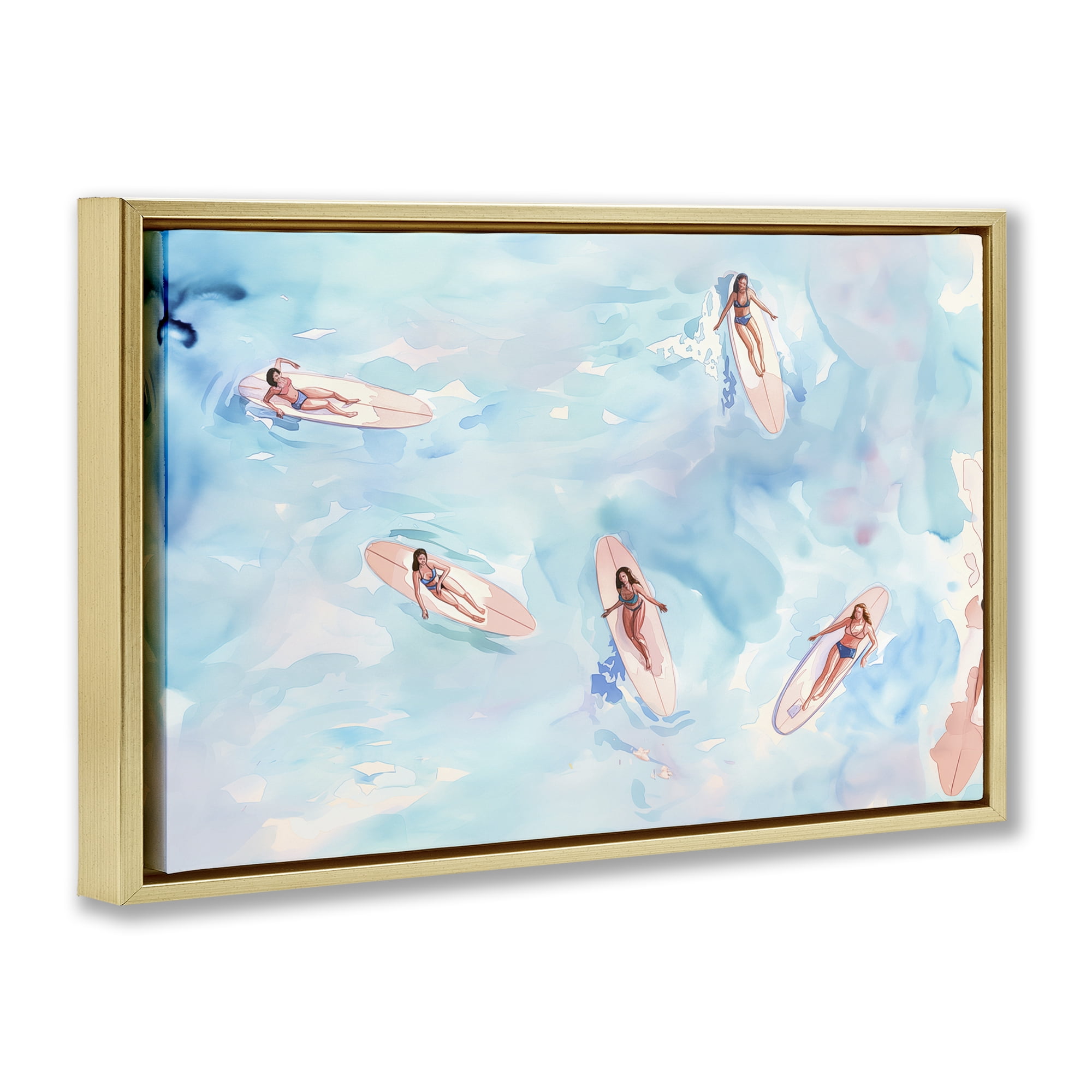 Stupell Industries Surfer Girls on Sea People Painting Gold Floater Framed Canvas Art Print Wall Art, 25 x 17